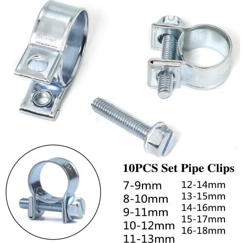 10PCS/Set 7mm-18mm Mini Clamp Fuel Injection Hose Air Hose Clamps Assortment Kit Diesel Petrol Pipe Clips