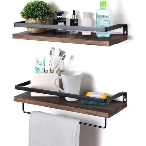 2 Set Wall-hung Type Wooden Floating Wall Shelf Sundries Storage Holder Racks Organizer Kitchen Bathroom Towel Rack Tray Stand