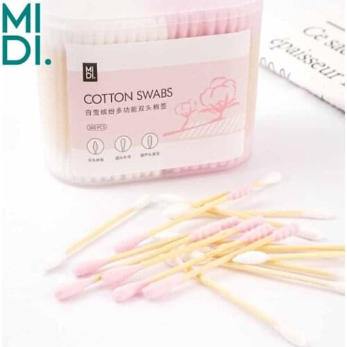 300pc/box Disposable Cotton Swab Wood Cotton Buds Mix Color Swabs Ear Clean Stick Nose Ears Cleaning Beauty Makeup Removing Tool