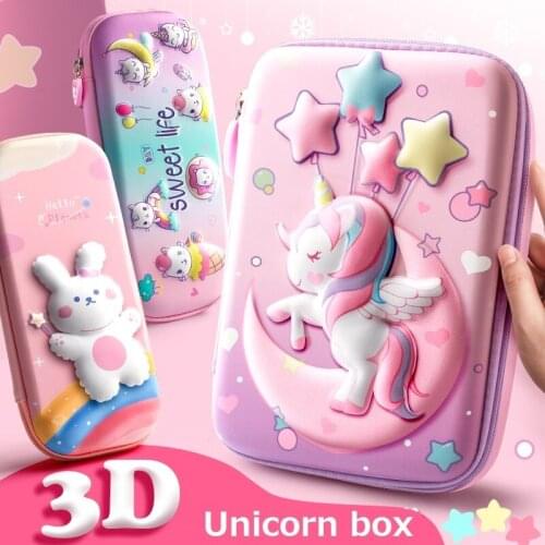 3D Pencil Case EVA Storage Box Lovely Pink Unicorn Cartoon Pen Bag for School supplies Girl Kawaii Stationery Pouch pencilcase