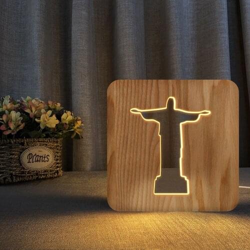 3D Wood Lamp jesu Cristo Redentor design For Bedroom Sleep Night Light Gifts For christian USB powered led Mood Light Decoration
