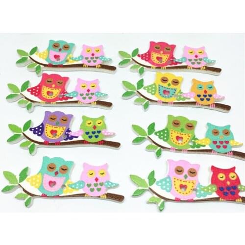 50pcs Wood Couple Owls Buttons 40x15mm Sewing Accessories Scrapbooking Embellishments Crafts Button