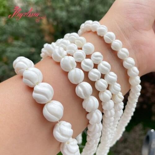 8/10/12mm Natural AA White Tridacna Shell Twist Round Stone Beads Loose For DIY Necklace Bracelet Jewelry Making Strand 15"