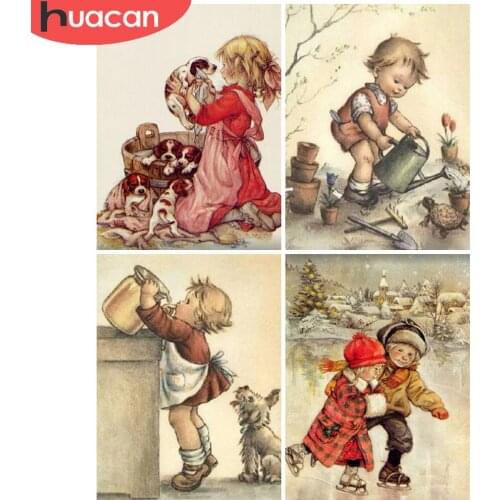 HUACAN Diamond Painting Girl Boy Room Decor Diamond Embroidery Mosaic Child Portrait Cross Stitch Diamond Art