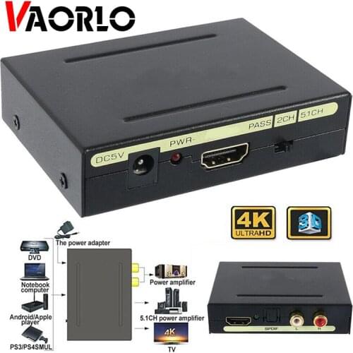 VAORLO HDMI-compatible audio splitter HDMI-compatible & Optical SPDIF RCA Analog Audio Extractor Converter Splitter 1080P r60