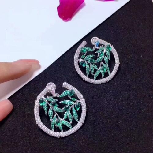 Bamboo circle stue earring 925 sterling silver high qualtiy green and white mixed color fine women jewelry free shipping