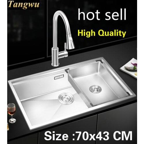 Free shipping Apartment vogue kitchen manual sink single trough wash up food-grade 304 stainless steel hot sell 70x43 CM