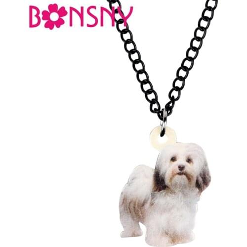 Bonsny Acrylic Sweet Japanese Chin Dog Necklace Pendant Choker Pets Jewelry For Women Girl Teen Kid 2019 New Fashion Party Gifts