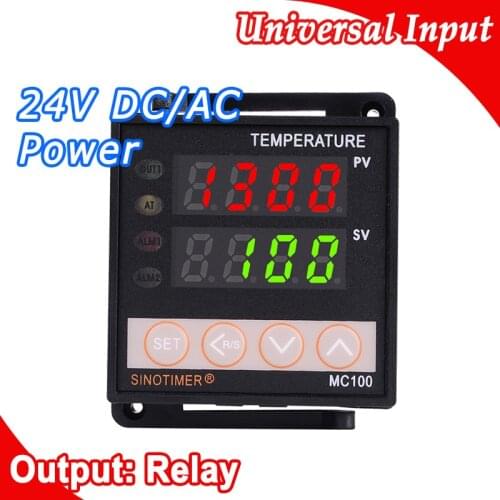 Digital PID TEMPERATURE CONTROLLER REGULATOR Thermostat in Power 24V DC AC, Thermocouple K J E PT100 sensor Input, Relay Output