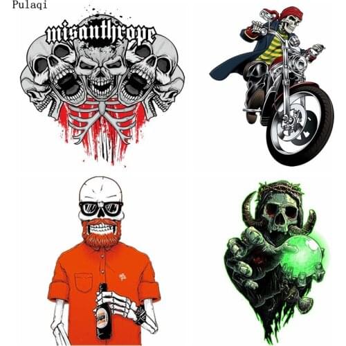DIY Pulaqi Grim Reaper Skull Iron on Transfer Heat Transfer Vinyl Patches for Clothes Necromancer Patch Applique Thermal Badges