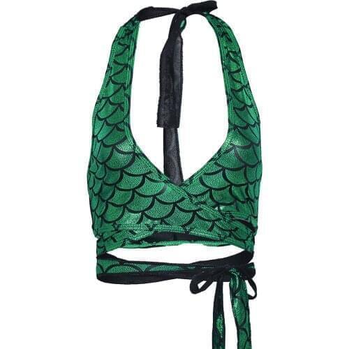 Women Sexy Crop Top Mermaid Bikini Tops Rave Festival Costume Strap Shiny Mermaid Party Camis Tank Top Pole Dance Tops Clubwear