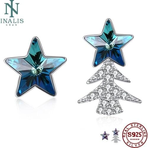 INALIS 925 Sterling Silver Drop Earrings For Women Five-Pointed Star Austria Crystal Drop Earrings Party Fine Jewelry Favourite