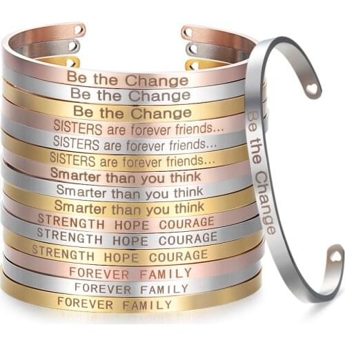 Customized Jewelry Mantra Bracelet Stainless Steel Engraved Inspirational Bangle Width 4mm Cuff Bangle SL-005
