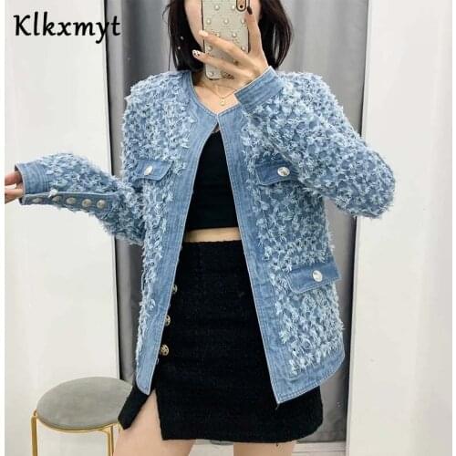 Klkxmyt Za Denim Jacket Women 2020 Fashion Hole Cowboy Jacket Coat Vintage Long Sleeve Button Female Outerwear Chic Tops