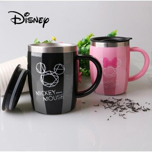 2-pieces 2019 Disney Mug Mickey Child With Lid Insulation Stainless Handle Cup Office Non-slip Coffee Milk Cups Birthday Gifts