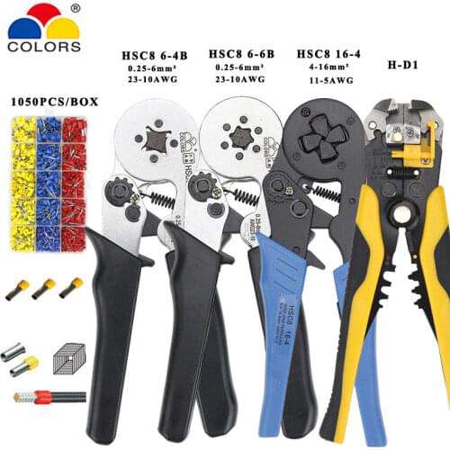 Mini pliers electrical wire crimping tools tubular terminals box set 1050p HSC8 16-4 4-16mm2 AWG11-5 6-4B/6-6 0.25-6mm2 AWG23-10