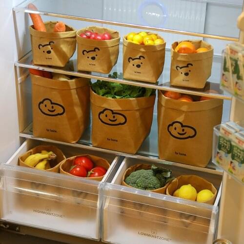 1 Pcs Washable Kraft Paper Bag Waterproof Tear-Proof Cosmetic Bag Kitchen Refrigerator Organizer Bathroom Reusable Storage Bag