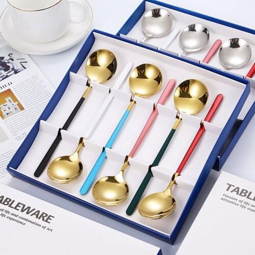 Dinnerware Set 304 Stainless Steel 6 Round Spoon Tableware Many Colors Japanese Korean Tablespoons Dishwasher Wash Safe Kitchen