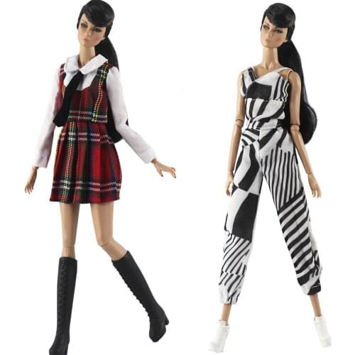 NK 2020 Newest Two Set Doll Casual Dress Top Fashion Style Skirt Colorful Outfits For Barbie Doll Accessories Best Gift 2X