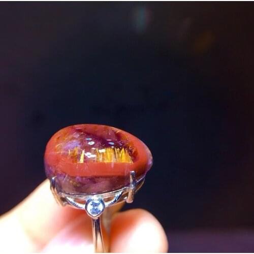Natural Cacoxenite Auralite 23 Cacoxenite Adjustable Ring 19/13.7mm Purple Red Men Ring Canada 925 Sterling Silver AAAAAA
