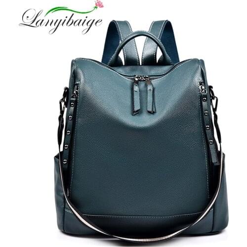 LANYIBAIGE New Genuine Leather Soft Sheepskin Backpacks College Girl Backpacks Large Capacity Travelling Backpacks For Women
