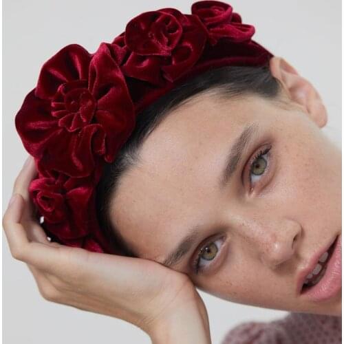 Fashion Boho Big Rose Red Flower Thick Velvet Headband For Women Wide Hairbands Elegant Girl Hair Accessories Vintage Headband