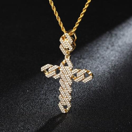 Iced Out Zircon Cross Pendant Necklaces For Men Stainless Steel Hip Hop Gold Chain Male Necklace Punk Jewelry Gifts