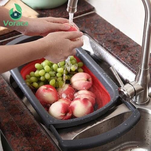 Plastic Portable Folding Picnic Basin Travel Sink Drain Fruit Vegetables Washing Tool Durable Drainage Basket Kitchen Tools