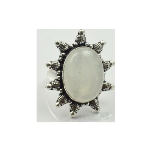 Rainbow Moonstone Ring Silver Overlay over Copper , Size: 8.25, R2578