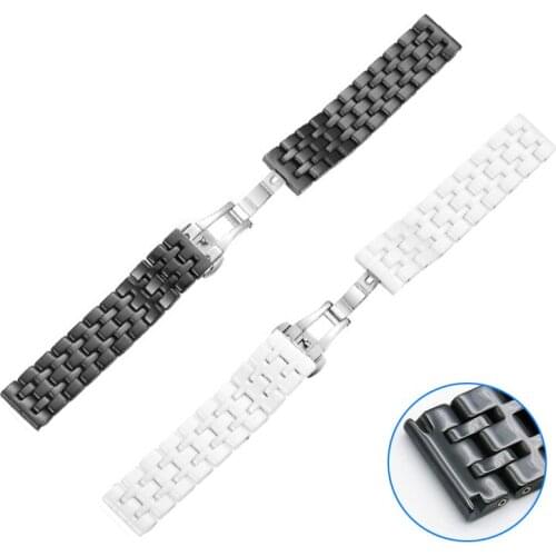 2020 New 20mm Flat Black / White Ceramic Watch Strap Butterfly Buckle Ceramic Watchband For Huawei Gear S3 Watch