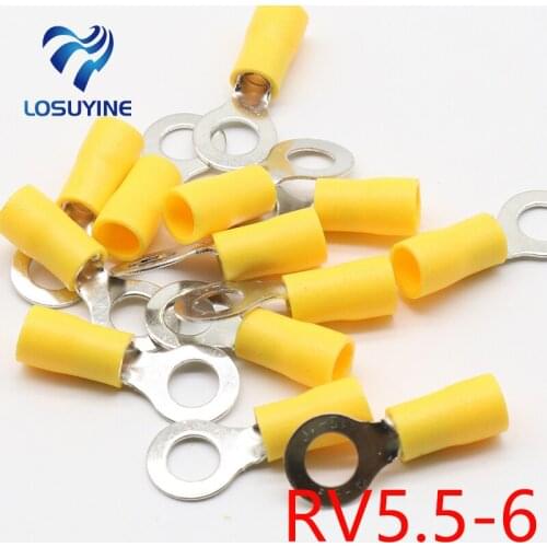 RV5.5-6 Yellow Ring insulated terminal cable Crimp Terminal suit 4-6mm2 Cable Wire Connector 100PCS/Pack RV5-6 RV