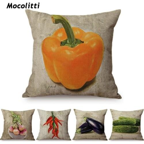 Nordic Farm Autumn Harvest Crops Oil Painting Art Style Decorative Cushion Cover Chili Olive Radish Linen Sofa Throw Pillow Case