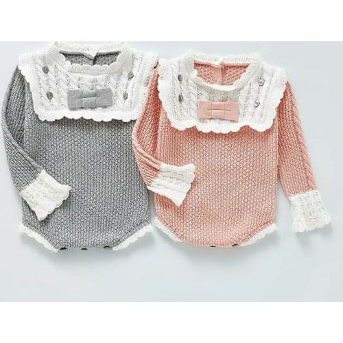 Infant Baby Girls Knitting Splicing Long Sleeve Jumpsuit Toddler Baby Girl Romper Autumn Winter Baby Girls Knitting Clothes