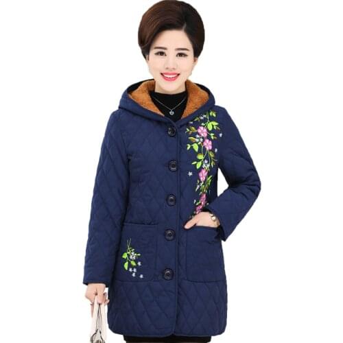 Womens Parker Cotton Coat Fashion Thick Winter Jacket Medium Long Plus Size Plus Velvet Hooded Printed Jackets Womens Overcoat