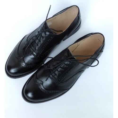 100% Genuine leather Womens shoes British style Soft custom handmade womens shoes Lace-up black Brogues Oxfords brand shoes