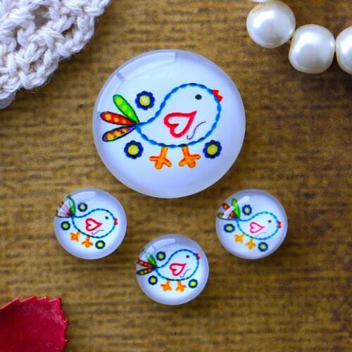 12mm 20pcs Photo Glass Cabochons Round Cameo Set Handmade Bases Settings Stone Bird 10