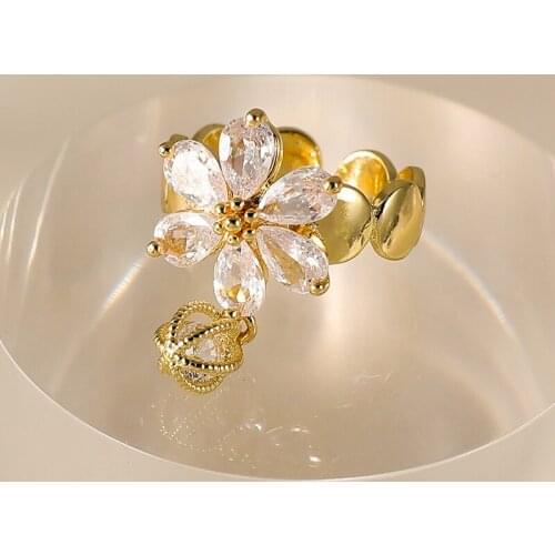 2021 Korean Elegant Delicate Zircon Flower Rings For Women Girls Fashion Finger Knuckle Adjustable Rings Jewelry Wholesale