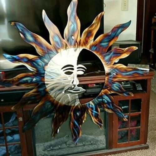 3D Sun and Moon Face Wall Sculpture Human Face Statue Art Outdoor Round Hanging Home Decoration Room Decor Ornament Macrame