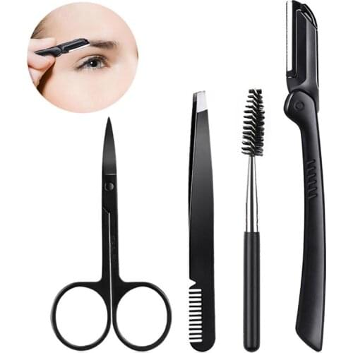 4PCS Eyebrow Kit Stainless Steel Eyebrow Trimming Kit Eyebrow Grooming Kit DIY Cosmetic Makeup Tools for Women Girls