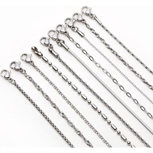 5PCS Silver Tone Snake Cocoon Curb Link Flat Box Wheat Chains Stainless Steel Women Men Necklace 20'' 24'' Choker Jewelry 22883