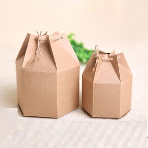 50pcs New design small Kraft Paper package cardboard box,lantern hexagon craft gift candy box Christmas gift packaging paper box