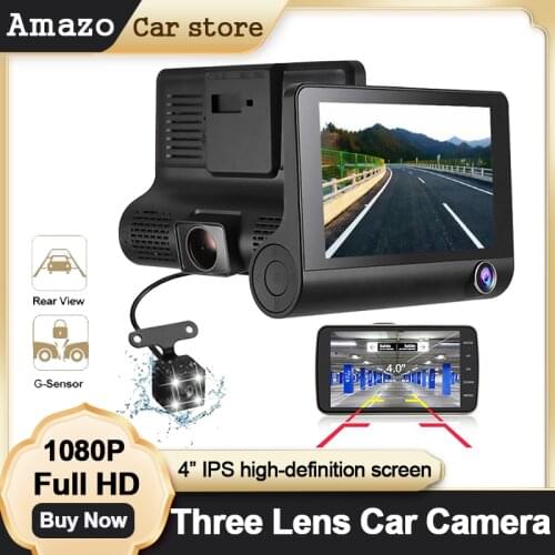 Full HD 1080P Car Dvr 3 Cameras Lens Dash Cam 4.0 Inch Video Recorder Auto Camera With Rear View Camera Registrator Dashcam