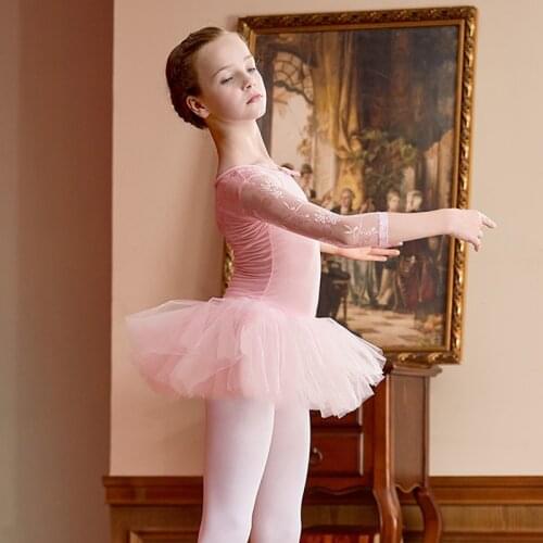 Girls ballet dress ballerina lace ballet leotard long sleeve dance dress ballet platter tutu dance costume ballet tutu