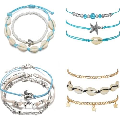 Summer Turtle Shell Star Charm Rope String Anklets For Women Ankle Bracelet Sandals On the Leg Chain Foot Seashell Beach Jewelry