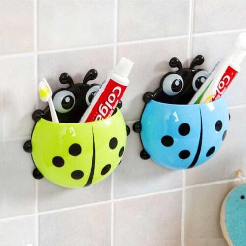 Cartoon beetle Toothbrush Holder Suction Cup Organizer Bathroom Kitchen Storage Tool Cute Sucker Toothbrush Ladybug