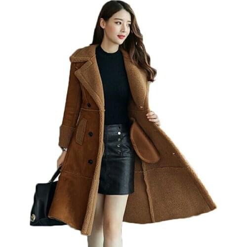 Long Faux Sheepskin Coat Winter Fashion Women Leather Suede Jacket Clothing Warm Ladies Faux Sheepskin Lamb women wool coat
