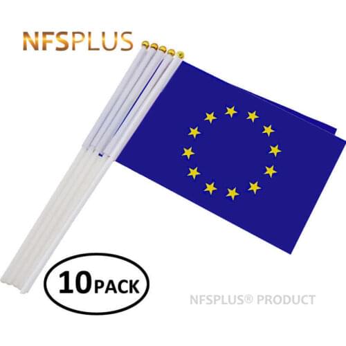 10PCS/LOT Handheld EU Flags European Union 14x21cm Flag 30cm Length Plastic Flagpole For Decoration Celebration Parade Sport
