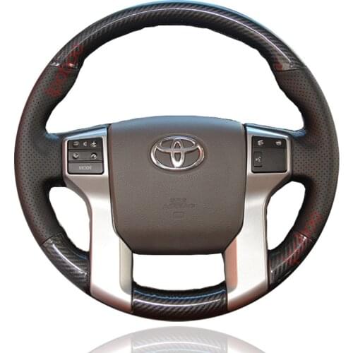 Golssy Carbon Fiber&Black Hole Leather Steering Wheel Hand Sewing Wrap Cover Fit For Toyota Land Cruiser Prado 2010-2018