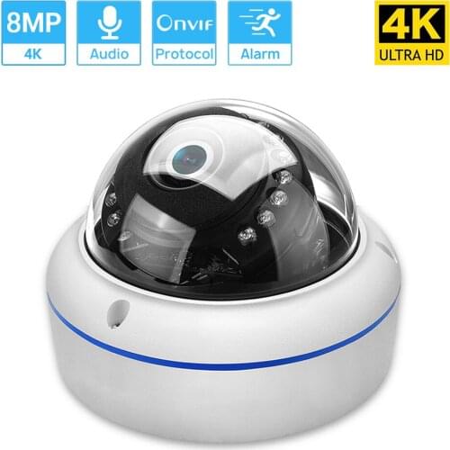Hamrolte 8MP 4K ONVIF IP Camera Vandal-proof Waterproof Outdoor Dome POE Camera System Audio Record Motion Detection H.265