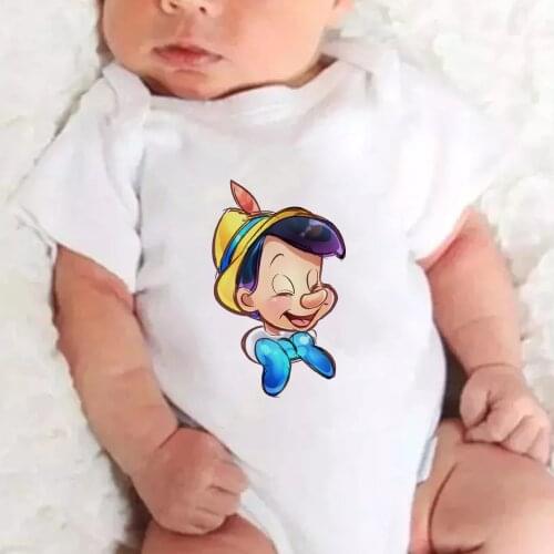 Kawaii New Pinocchio Newborn Clothes Summer Infant Jumpsuit White Round Neck Baby Romper 0-24M